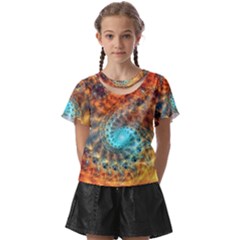 Fractal Math Abstract Mysterious Mystery Vortex Kids  Front Cut Tee by Ravend