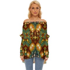 Background Abstract Fractal Annotation Texture Off Shoulder Chiffon Pocket Shirt by Ravend