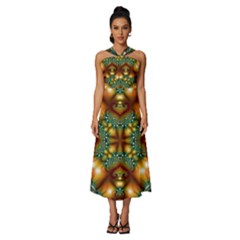 Background Abstract Fractal Annotation Texture Sleeveless Cross Front Cocktail Midi Chiffon Dress