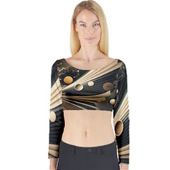 Space Futuristic Technology Digital Ai Generated Long Sleeve Crop Top by Ravend