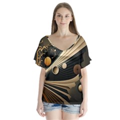 Space Futuristic Technology Digital Ai Generated V-neck Flutter Sleeve Top by Ravend