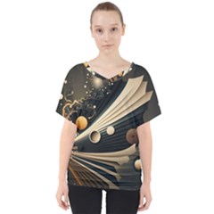 Space Futuristic Technology Digital Ai Generated V-neck Dolman Drape Top by Ravend