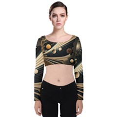 Space Futuristic Technology Digital Ai Generated Velvet Long Sleeve Crop Top by Ravend