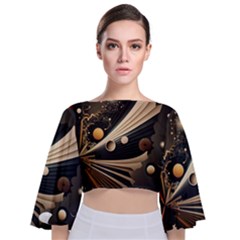 Space Futuristic Technology Digital Ai Generated Tie Back Butterfly Sleeve Chiffon Top by Ravend