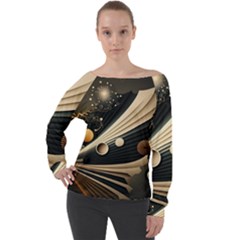 Space Futuristic Technology Digital Ai Generated Off Shoulder Long Sleeve Velour Top by Ravend