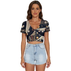 Space Futuristic Technology Digital Ai Generated V-neck Crop Top by Ravend