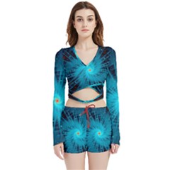 Spiral Stars Fractal Cosmos Explosion Big Bang Velvet Wrap Crop Top And Shorts Set