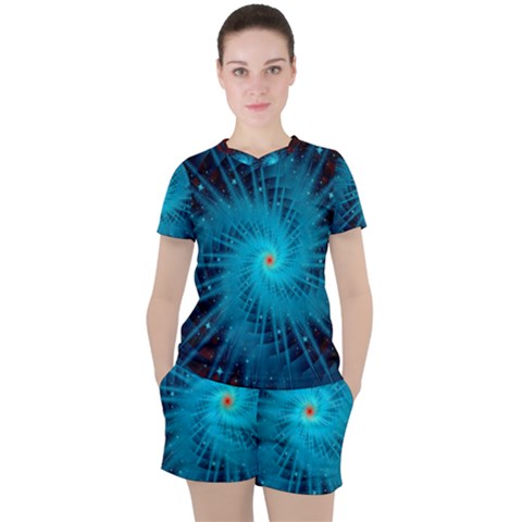 Spiral Stars Fractal Cosmos Explosion Big Bang Women s Tee And Shorts Set by Ravend