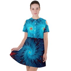 Spiral Stars Fractal Cosmos Explosion Big Bang Short Sleeve Shoulder Cut Out Dress  by Ravend