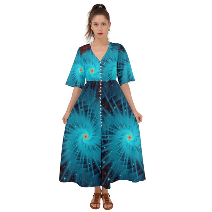 Spiral Stars Fractal Cosmos Explosion Big Bang Kimono Sleeve Boho Dress