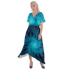 Spiral Stars Fractal Cosmos Explosion Big Bang Cross Front Sharkbite Hem Maxi Dress by Ravend