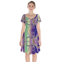 Fractal Abstract Digital Art Art Colorful Short Sleeve Bardot Dress by Ravend