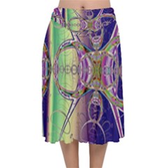 Fractal Abstract Digital Art Art Colorful Velvet Flared Midi Skirt by Ravend