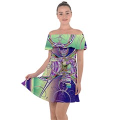 Fractal Abstract Digital Art Art Colorful Off Shoulder Velour Dress by Ravend