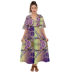 Fractal Abstract Digital Art Art Colorful Kimono Sleeve Boho Dress by Ravend