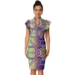 Fractal Abstract Digital Art Art Colorful Vintage Frill Sleeve V-neck Bodycon Dress