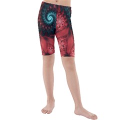 Fractal Spiral Vortex Pattern Art Digital Kids  Mid Length Swim Shorts by Ravend