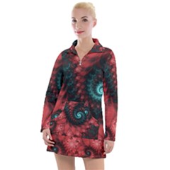 Fractal Spiral Vortex Pattern Art Digital Women s Long Sleeve Casual Dress by Ravend