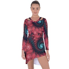 Fractal Spiral Vortex Pattern Art Digital Asymmetric Cut-out Shift Dress by Ravend