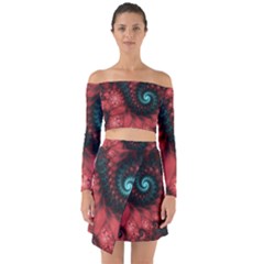 Fractal Spiral Vortex Pattern Art Digital Off Shoulder Top With Skirt Set by Ravend