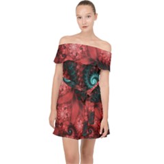 Fractal Spiral Vortex Pattern Art Digital Off Shoulder Chiffon Dress by Ravend