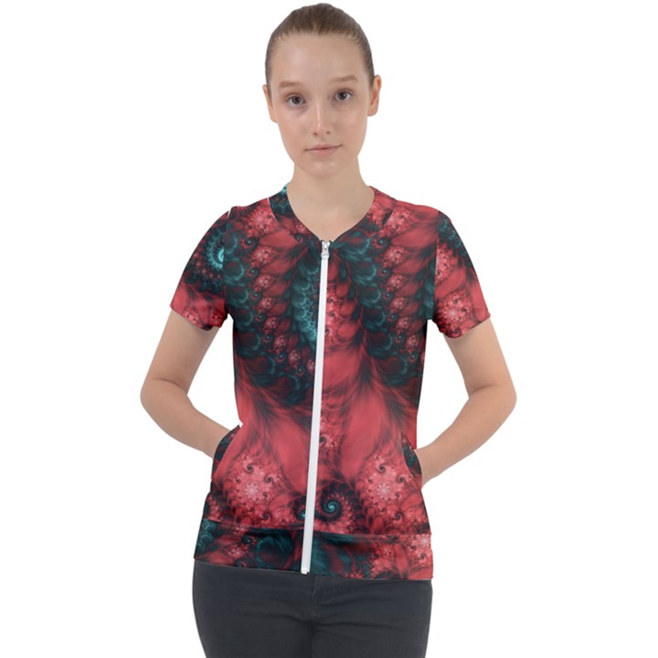 Fractal Spiral Vortex Pattern Art Digital Short Sleeve Zip Up Jacket