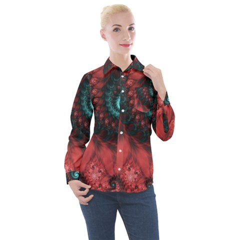 Fractal Spiral Vortex Pattern Art Digital Women s Long Sleeve Pocket Shirt by Ravend