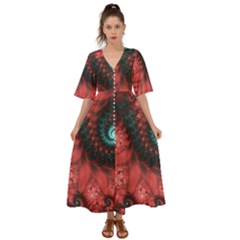 Fractal Spiral Vortex Pattern Art Digital Kimono Sleeve Boho Dress by Ravend