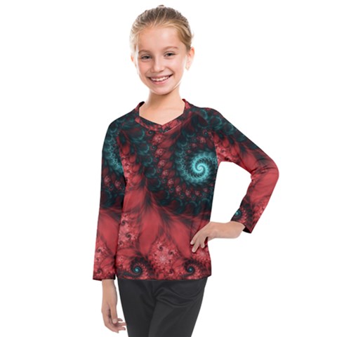 Fractal Spiral Vortex Pattern Art Digital Kids  Long Mesh Tee by Ravend