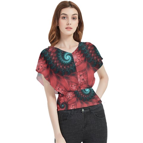 Fractal Spiral Vortex Pattern Art Digital Butterfly Chiffon Blouse by Ravend