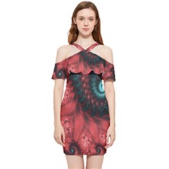 Fractal Spiral Vortex Pattern Art Digital Shoulder Frill Bodycon Summer Dress by Ravend