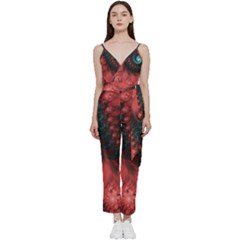 Fractal Spiral Vortex Pattern Art Digital V-neck Spaghetti Strap Tie Front Jumpsuit by Ravend