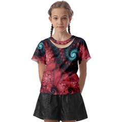 Fractal Spiral Vortex Pattern Art Digital Kids  Front Cut Tee by Ravend