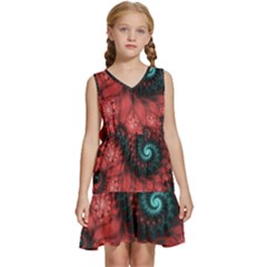 Fractal Spiral Vortex Pattern Art Digital Kids  Sleeveless Tiered Mini Dress by Ravend