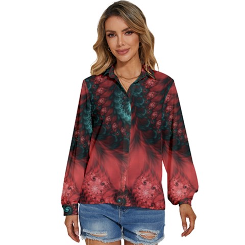 Fractal Spiral Vortex Pattern Art Digital Women s Long Sleeve Button Down Shirt by Ravend