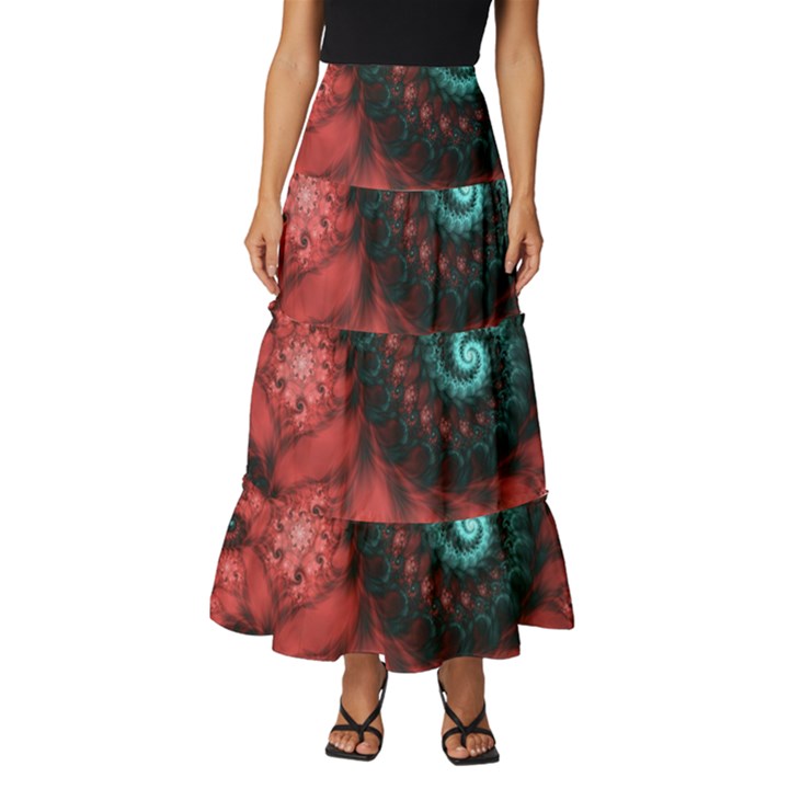 Fractal Spiral Vortex Pattern Art Digital Tiered Ruffle Maxi Skirt