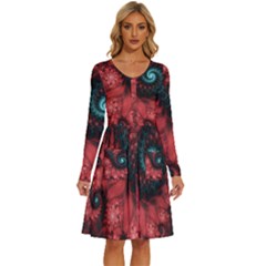 Fractal Spiral Vortex Pattern Art Digital Long Sleeve Dress With Pocket by Ravend