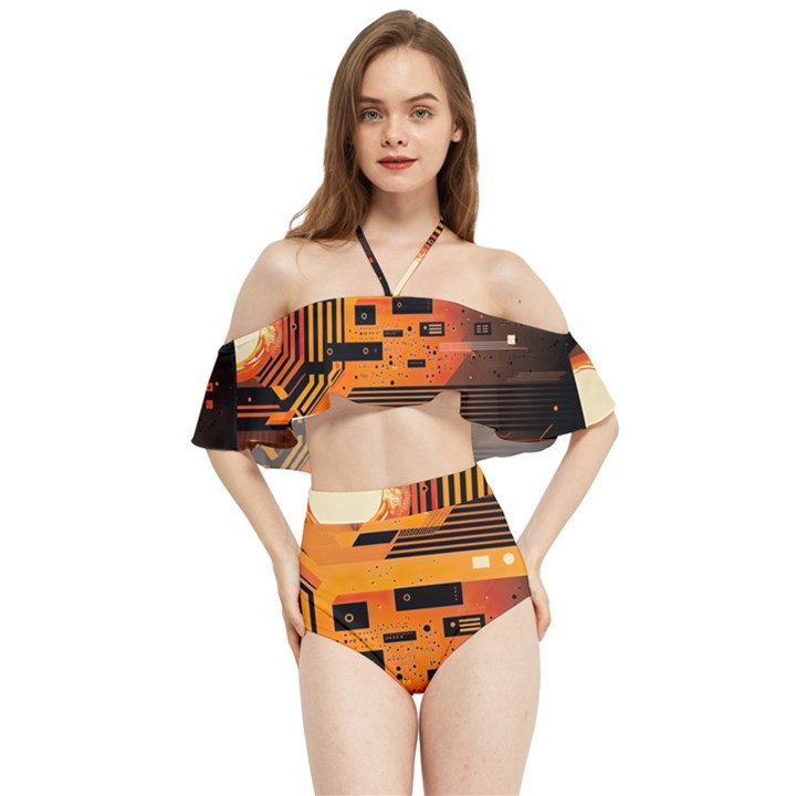 Technology Design Tech Computer Future Business Halter Flowy Bikini Set 