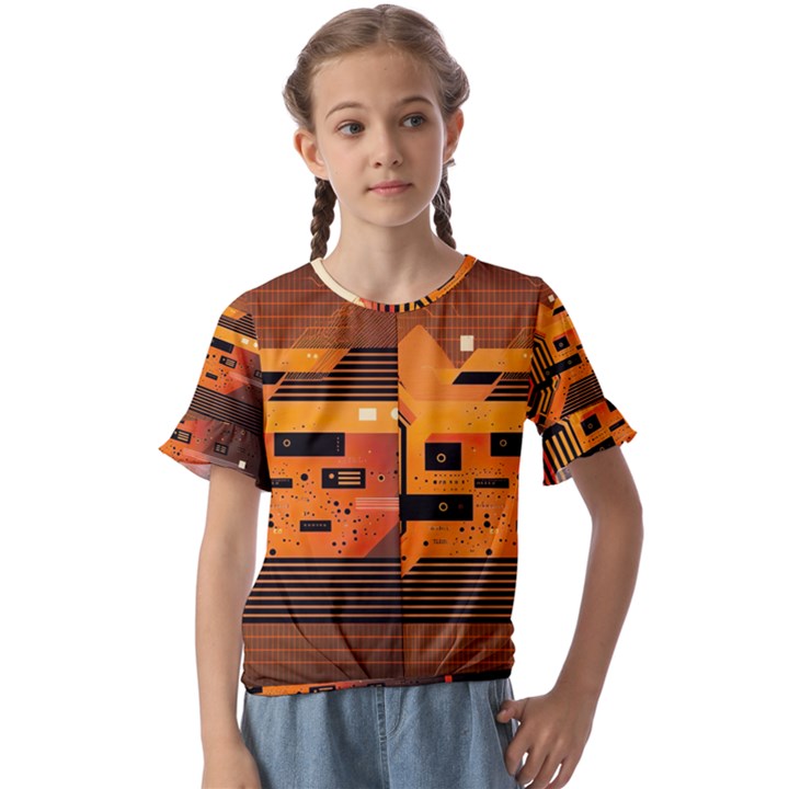 Technology Design Tech Computer Future Business Kids  Cuff Sleeve Scrunch Bottom Tee