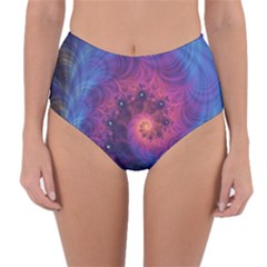 Fractal Fractals Spiral Vortex Blue Dark Art Reversible High-waist Bikini Bottoms by Ravend