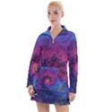 Fractal Fractals Spiral Vortex Blue Dark Art Women s Long Sleeve Casual Dress View1