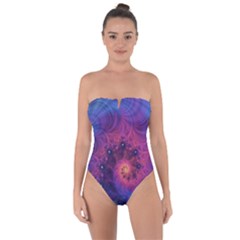 Fractal Fractals Spiral Vortex Blue Dark Art Tie Back One Piece Swimsuit by Ravend