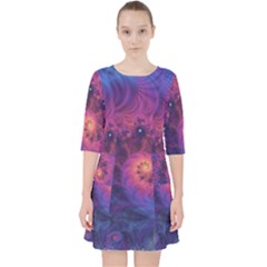 Fractal Fractals Spiral Vortex Blue Dark Art Quarter Sleeve Pocket Dress by Ravend