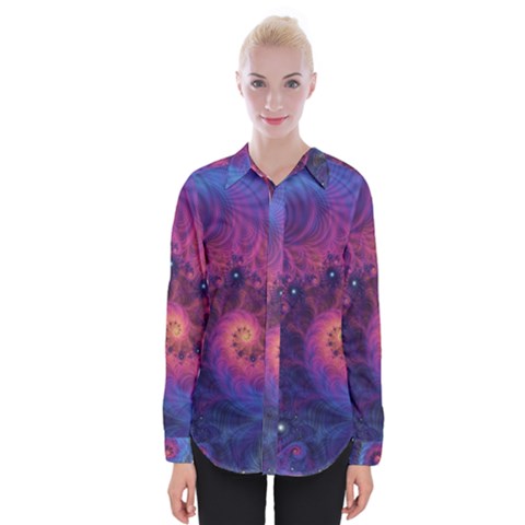 Fractal Fractals Spiral Vortex Blue Dark Art Womens Long Sleeve Shirt by Ravend