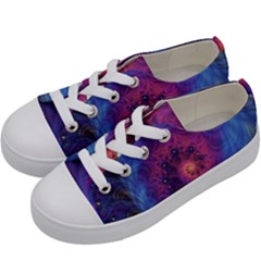 Fractal Fractals Spiral Vortex Blue Dark Art Kids  Low Top Canvas Sneakers by Ravend