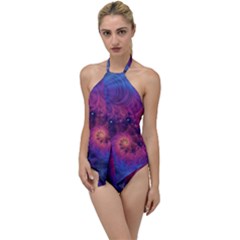 Fractal Fractals Spiral Vortex Blue Dark Art Go With The Flow One Piece Swimsuit by Ravend