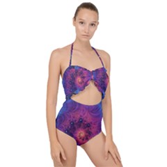 Fractal Fractals Spiral Vortex Blue Dark Art Scallop Top Cut Out Swimsuit by Ravend