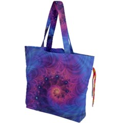 Fractal Fractals Spiral Vortex Blue Dark Art Drawstring Tote Bag by Ravend