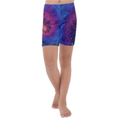 Fractal Fractals Spiral Vortex Blue Dark Art Kids  Lightweight Velour Capri Yoga Leggings by Ravend