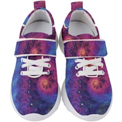 Fractal Fractals Spiral Vortex Blue Dark Art Kids  Velcro Strap Shoes by Ravend